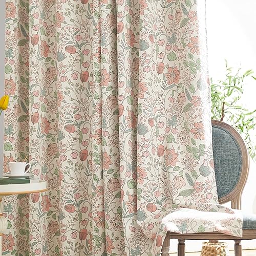 Miniatura 9 de jinchan Cortinas de Guardería 95% Blackout Rosa 63 Pulgadas de Largo Cortinas Florales para Habitación de Niñas, Cortinas de Estilo Granja para Sala