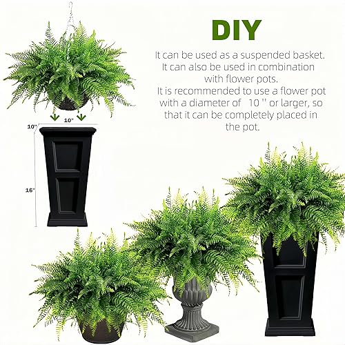 Vista 6 de QIANYUN Helecho falso para exteriores, paquete de 2 plantas artificiales de helecho colgante para exteriores, plantas de plástico resistentes a