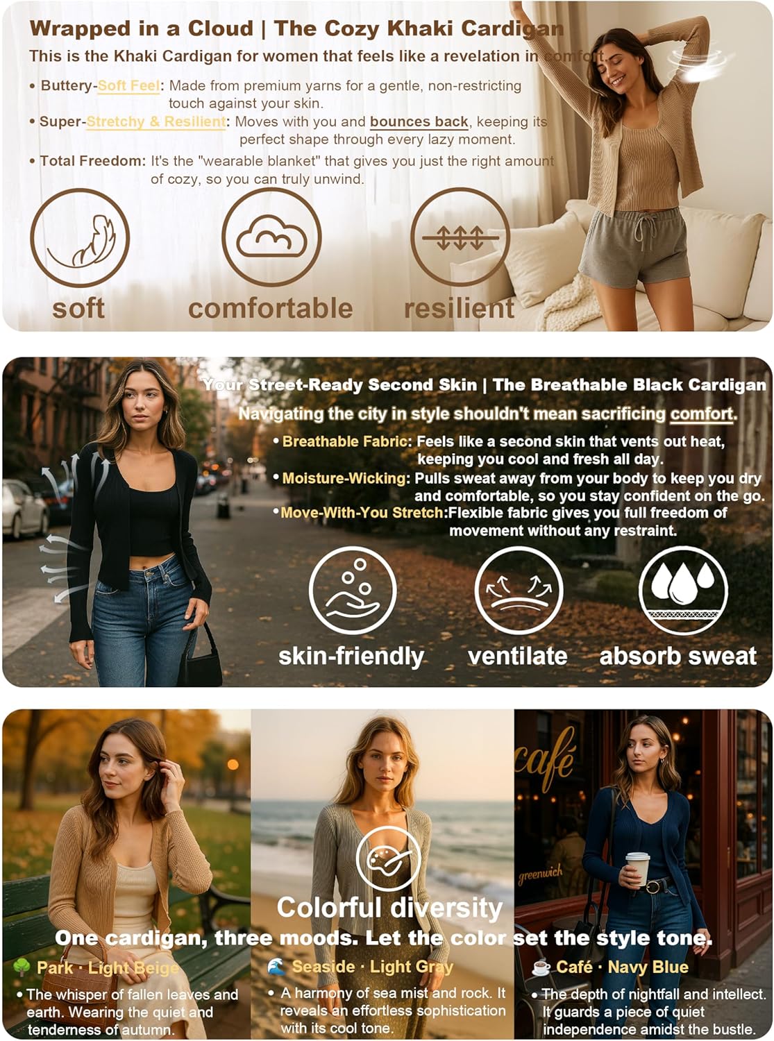 a.Jesdani Women's Shrug Sweaters Open Front Long Sleeve Rib Knit Bolero Open Front Cropped Cardigan S-1X - Image 4