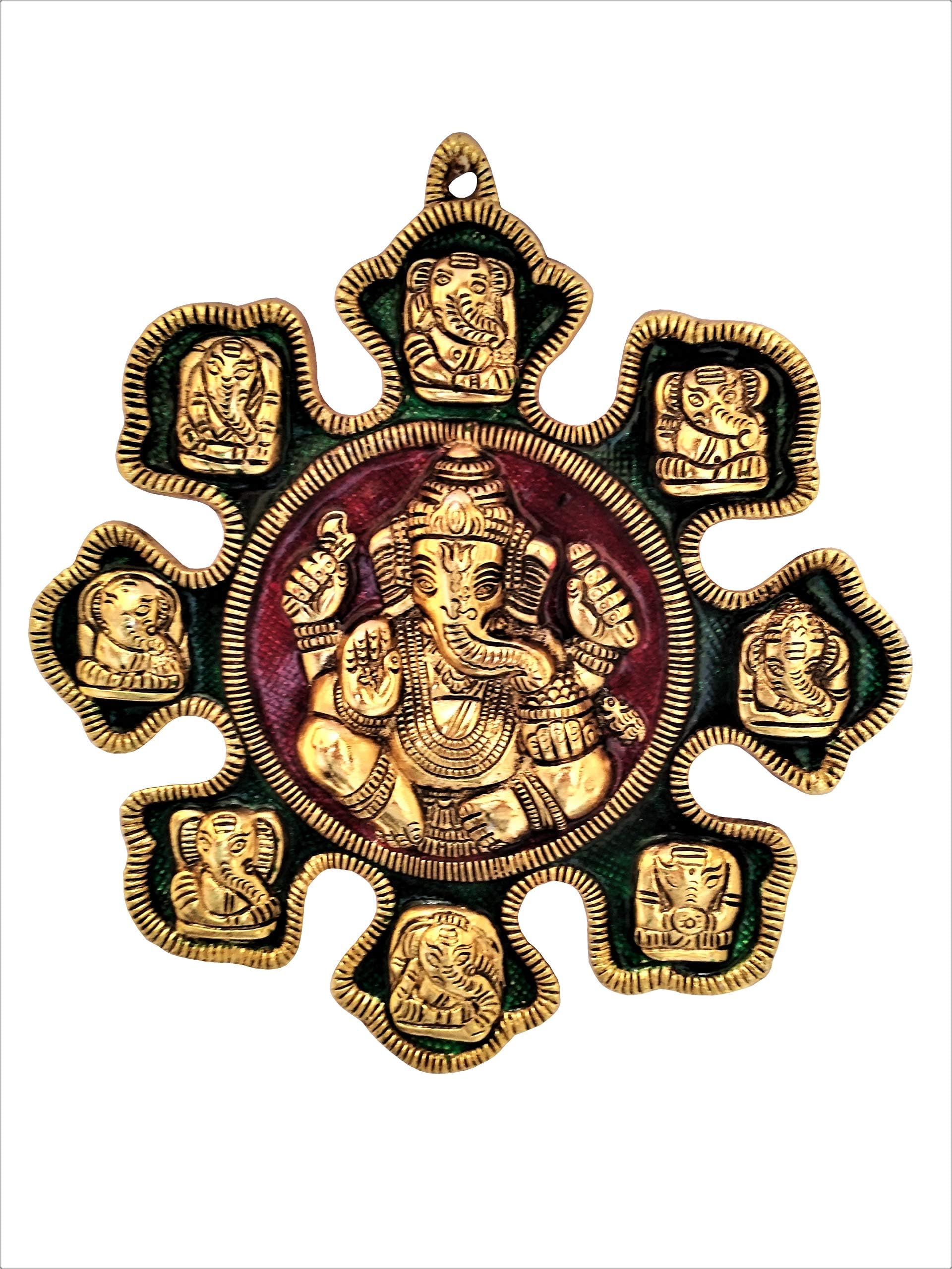 - Purpledip Metal Statue Ashta-vinayak (8 Avatars of Ganesha): Magnificent Wall Hanging Plaque (11547)