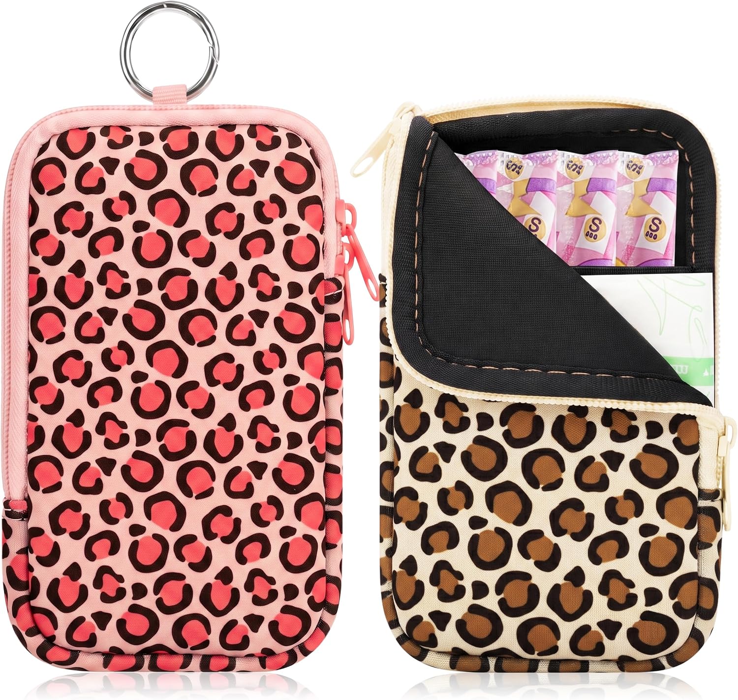 KJQJLY 2 Pack Portable Tampon Organizer Bag Tampon Holder & Storage Case with Zipper for Travel, Discreet Period Bag for Purse, Waterproof Feminine Products Pouch for Women (Leopard Print)