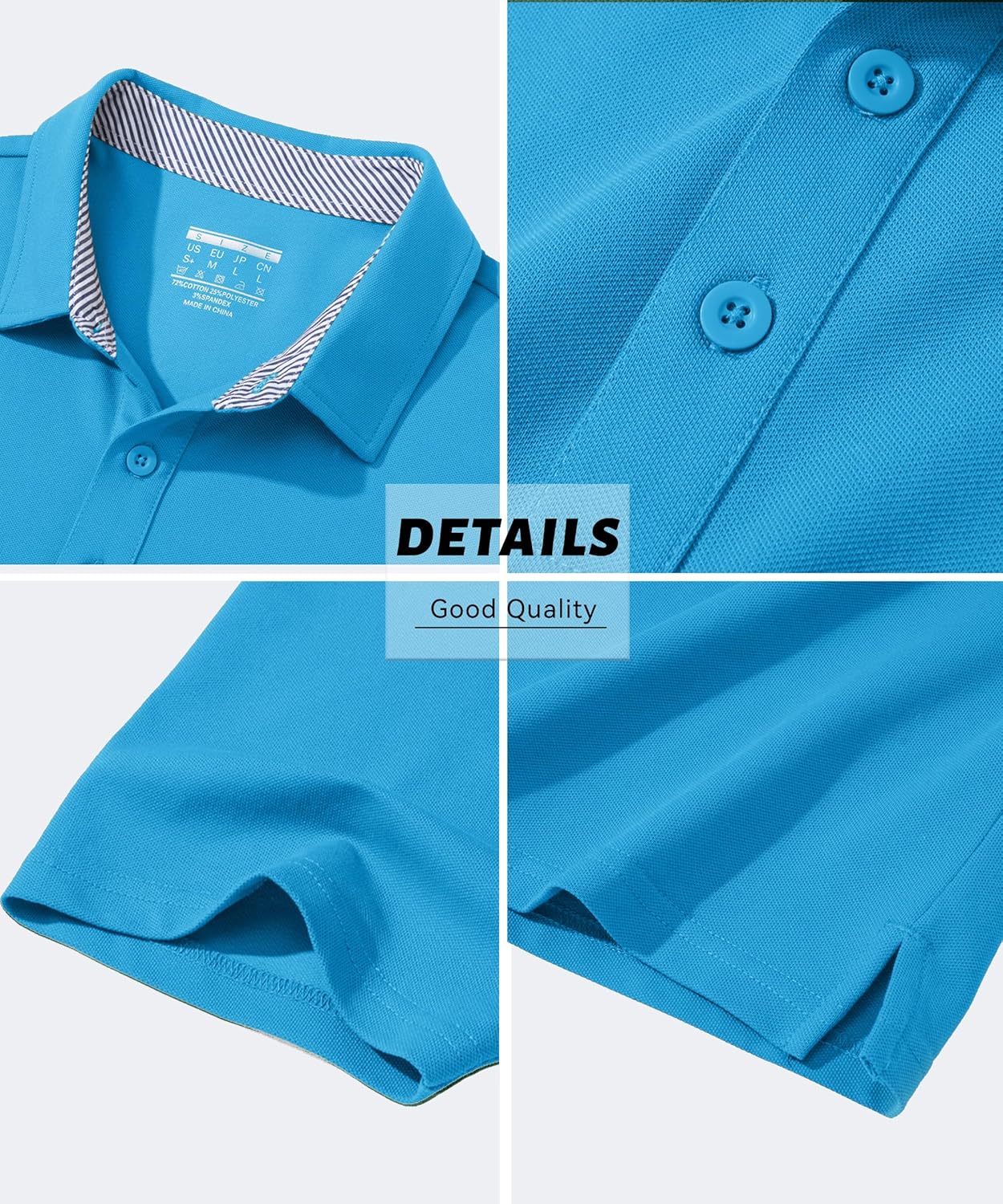 MAGCOMSEN Men's Polo Shirts Short Sleeve Cotton Pique 3 Button Classic Fit Casual T-Shirt Performance Golf Shirts Small Azure image 6 of 6 B0C9ZZPHHZ