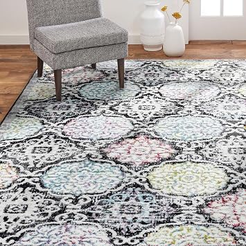Home Dynamix Boho Celeste Transitional Damask Area Rug, Black/Pink, 52"x72"