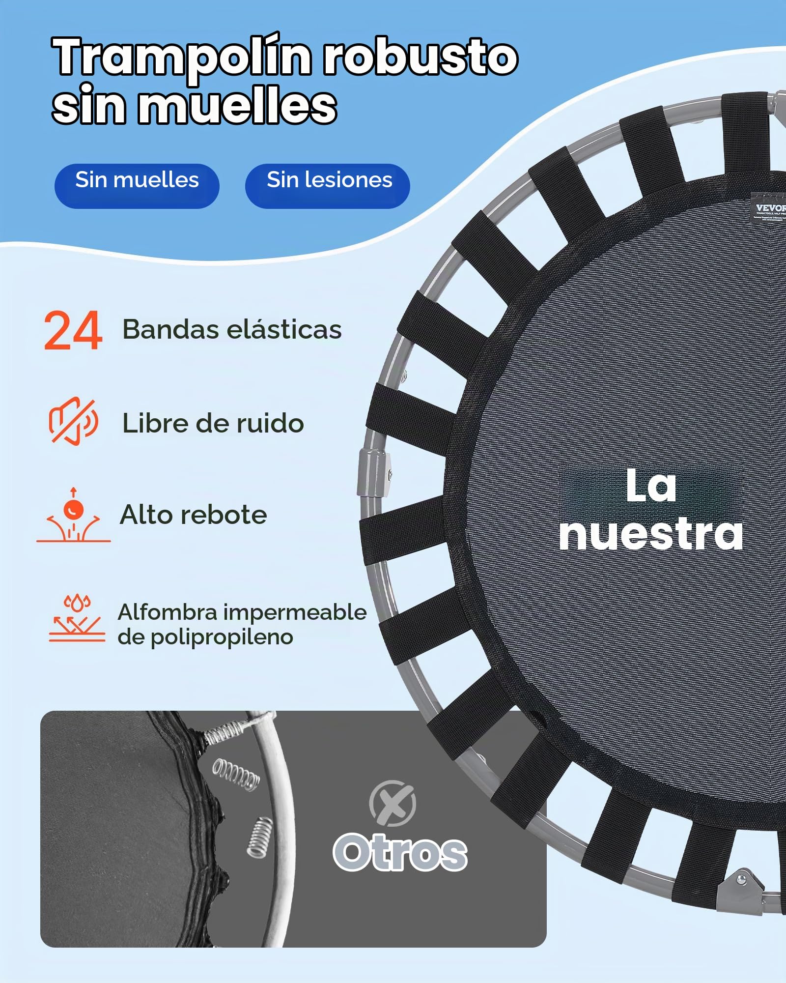 VEVOR Trampolín para Niños para Interiores y Exteriores, Mini Trampolín Plegable con Asa, Trampolín de Rebote para Niños y Niñas de 3 Años en Adelante, para Actividades Divertidas, 955 x 750 mm, Rojo