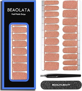 Nail Polish Strips Long Lasting, 20Pcs Wraps, Easy Apply& Remove Salon Quality Gel Nail Stickers (Golden evening Gown)