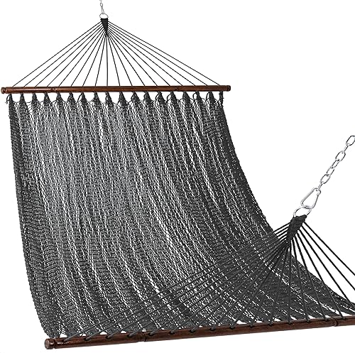Lazy Daze Hammocks Hamaca doble de cuerda caribeña de 10.5 pies para 2 personas, hamaca de poliéster tejida a mano con barras separadoras, para