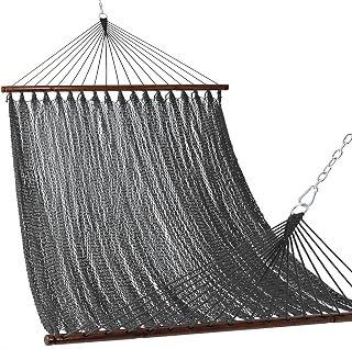 Lazy Daze Hammocks 10.5 FT Double 2 Person Caribbean Rope Hammock, Hand Woven Polyester Hammock with Spreader Bars, for Outside Outdoor Backyard Patio Poolside, 450 LBS Capacity, Gray