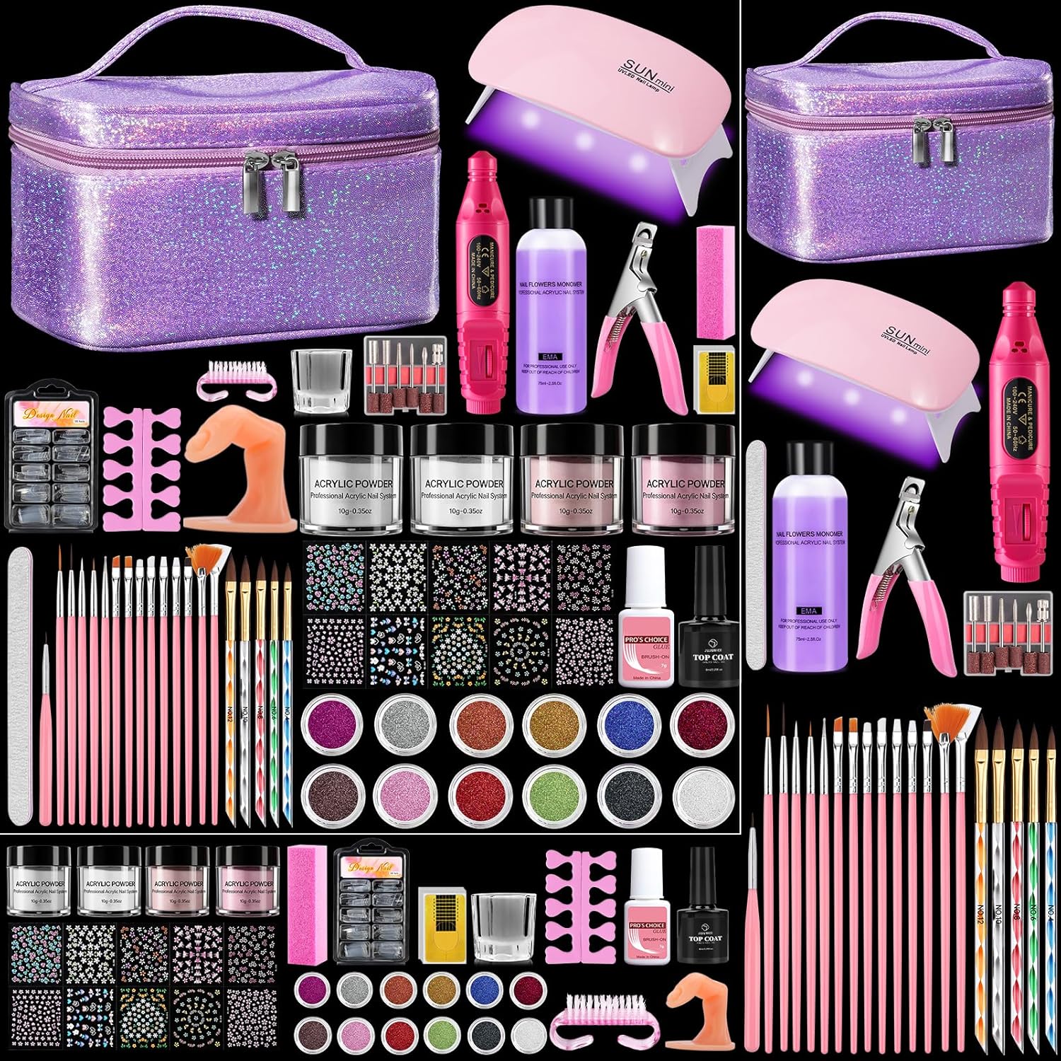 Nail Kit for Beginners with Everything: Acrylic Nail Set Professional Drill Powder Liquid Starter Kits with U V Lamp in Cosmetic Gift Bag for Women Salon Home(Purple)