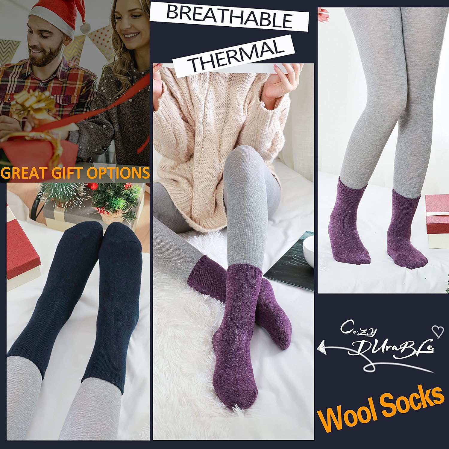 ProEtrade Merino Wool Socks Thermal Warm Winter Thick Hiking Boot Cozy Crew Cabin Comfy for Womens Ladies Work Socks 5 Pack - Image 3