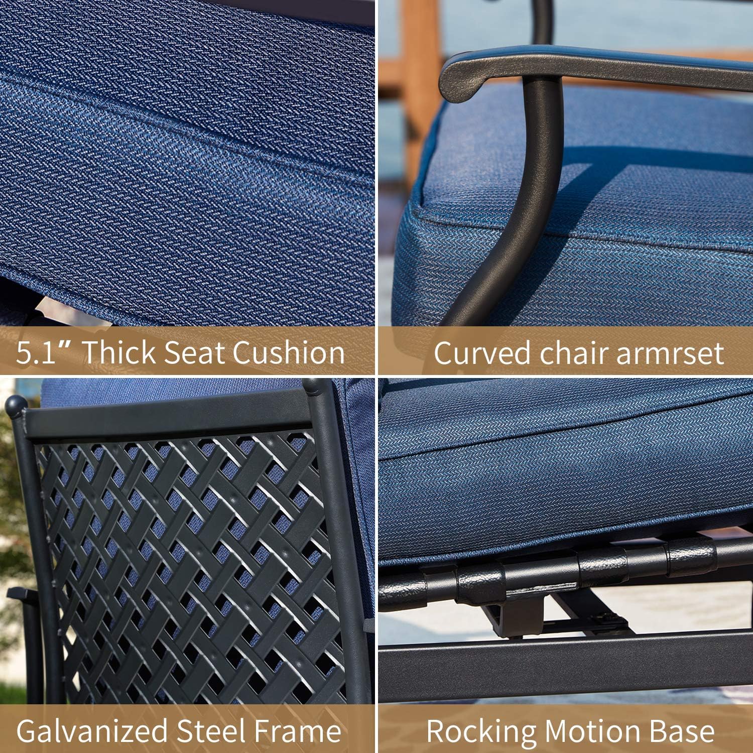 Patio Conversation Set 6 Pieces 5.1" Cushioned Outdoor Furniture Sets with All Weather Galvanized Steel Frame (Large, Blue)