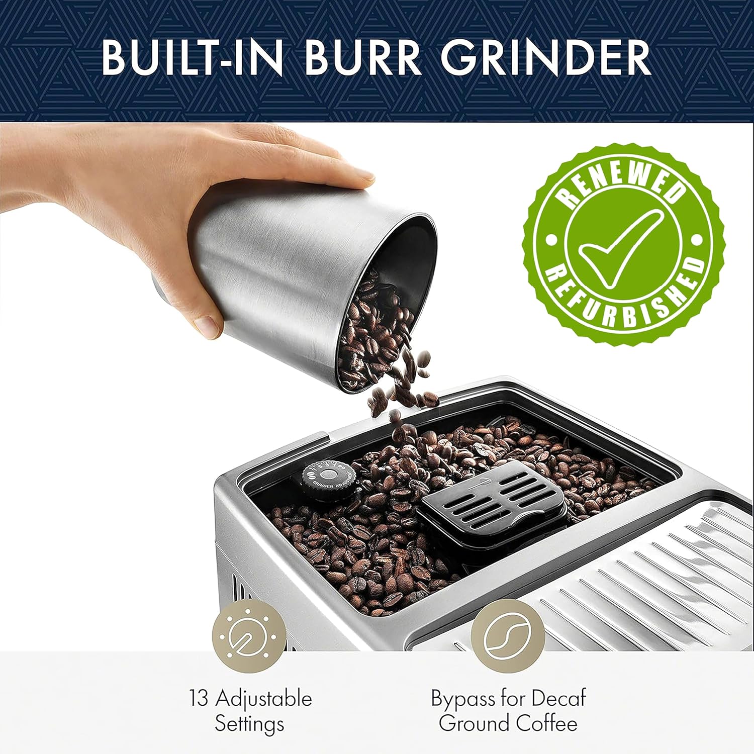 De'Longhi Dinamica with LatteCrema System and LCD Display, Silver (Renewed)