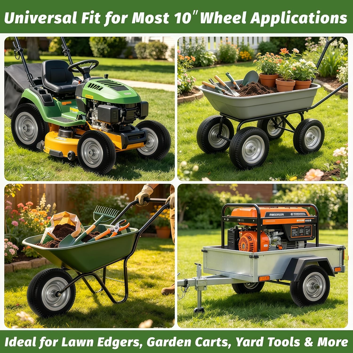 Atlantic 2-Pack 10-Inch 4.10/3.50-4" Solid PU Wheels with Flat Free Tire | Compatible with Hand Truck, Wheelbarrow, Dolly, Gorilla Carts, Lawn Movers