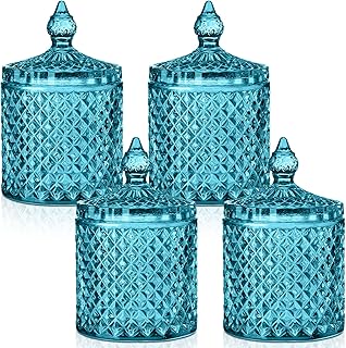 Aoriher 4 Pcs Crystal Glass Candy Jar Set with Lids Home Decorative Stor...