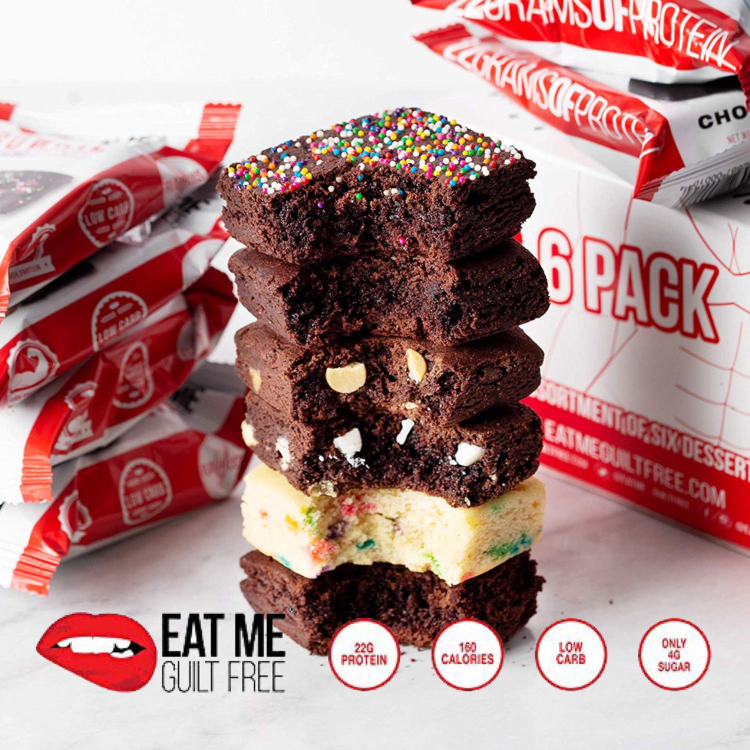 Eat Me Guilt Free High Protein Brownie, Low Carb Healthy Snack or Dessert, 22g Protein, Sampler Box (6 Count)