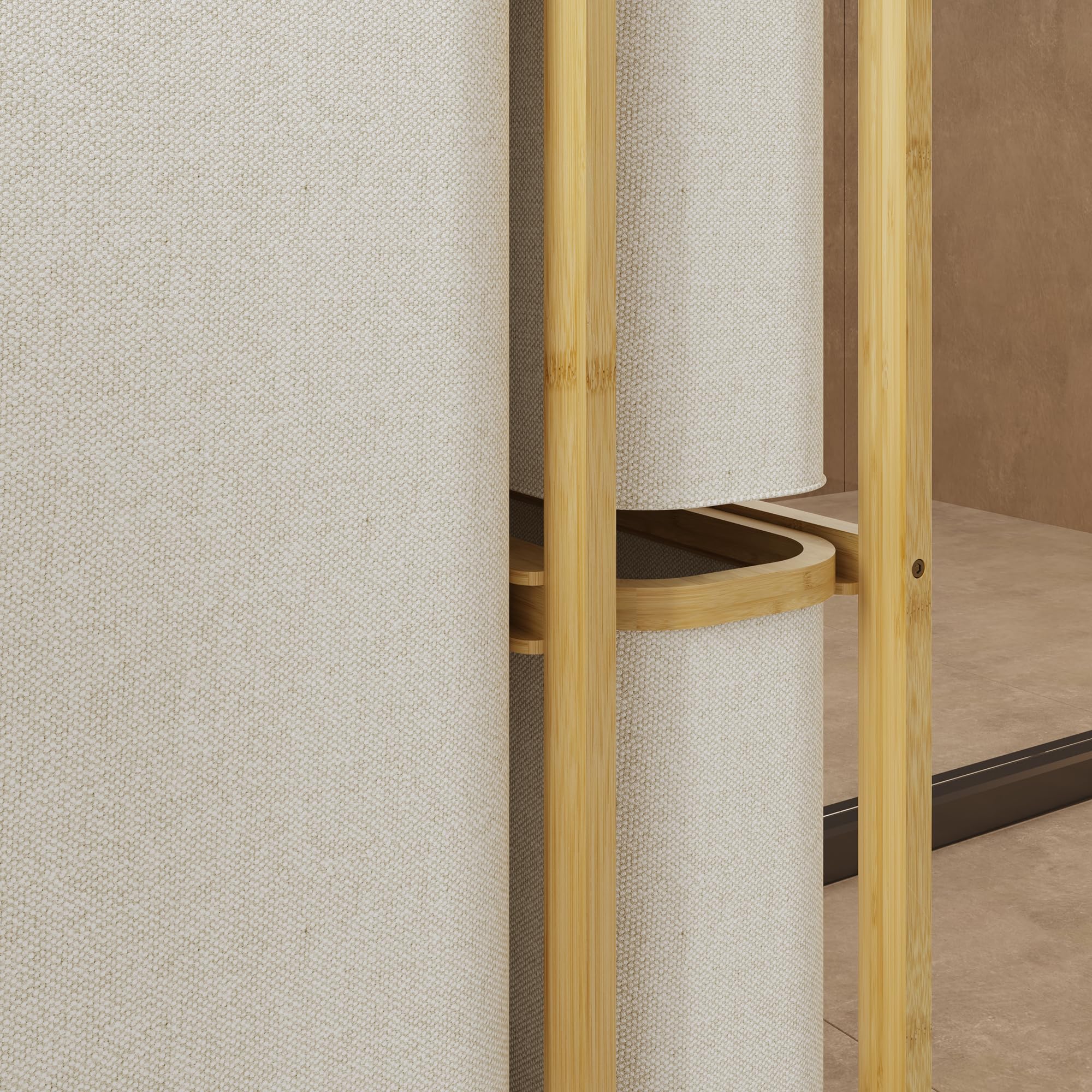 [en.casa] Mobile Portabiancheria in Bambù con Ripiano a Doghe e 3 Sacchi Estraibili per Bucato 70,5 x 49,5 x 33 cm - Beige