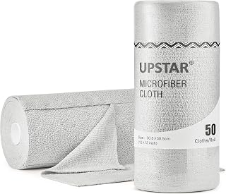 UPSTAR Microfiber Cleaning Cloth, Reusable Paper Towels Rolls, 50 Packs 12x12 inch Cleaning Rags for Washing Dishes, Kitchen, Bathroom, Car, Grey