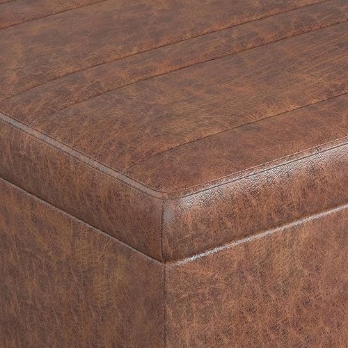 Miniatura 9 de SIMPLIHOME Ellis - Mesa de centro cuadrada contemporánea de 36 pulgadas de ancho, otomana de almacenamiento en silla de montar envejecida, piel