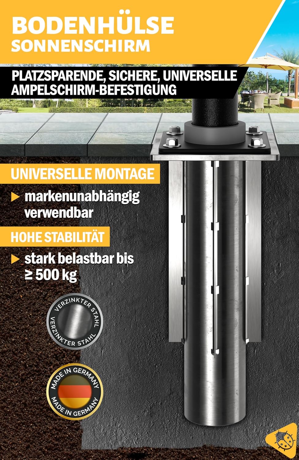 In-ground umbrella base - In Ground umbrella holder, stainless steel - Parasol stand outdoor base, high load capacity and durable quality