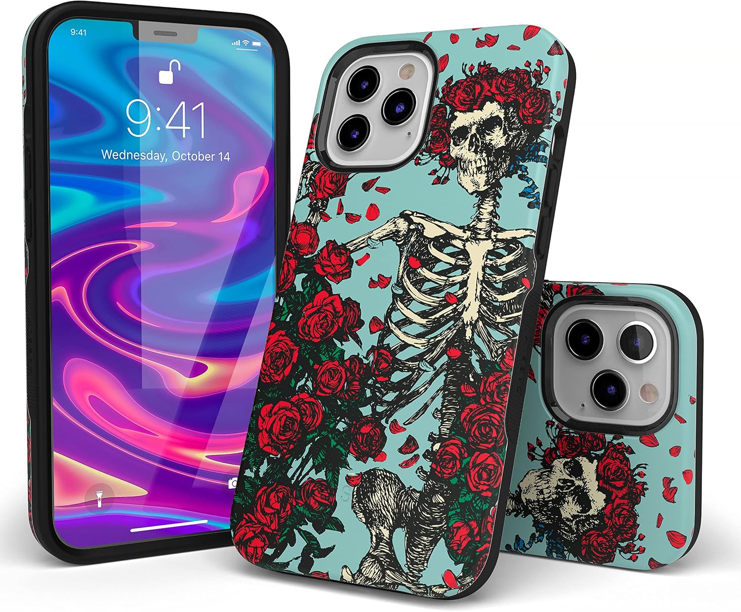 Casely iPhone 14 Pro Max Case | Forever Grateful | Grateful Dead Skeleton Floral | Bold Protective Design | Compatible with MagSafe