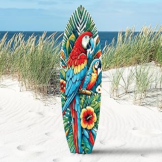 JennyGems Parrot Surfboard Wall Art Tropical Theme, Decorative Indoor Outdoor Use, PVC, Bold Colors, 3 Feet