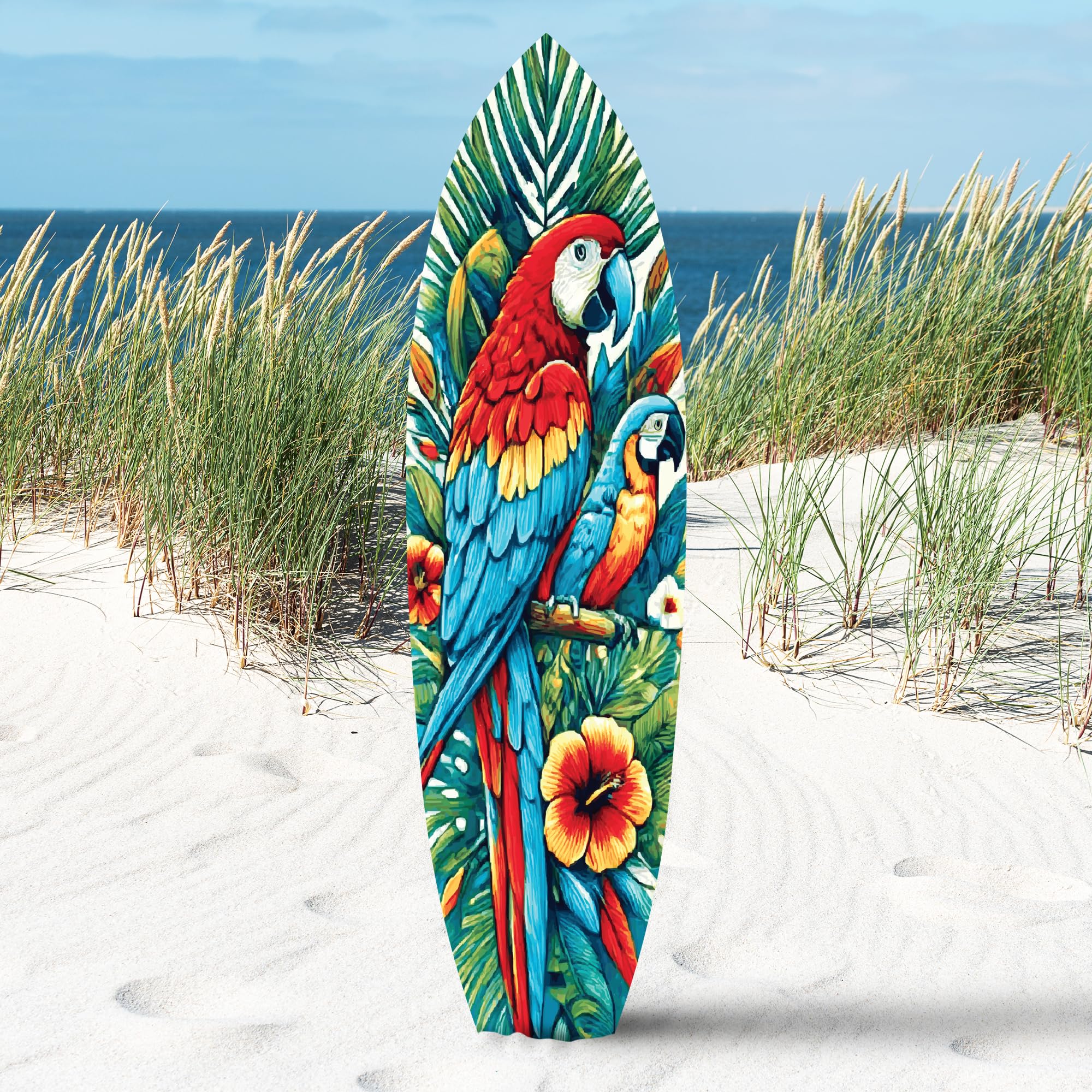 JennyGems Outdoor Parrot Surfboard Wall Art Tropical Theme, Surfboard Sign, Decorative Indoor Outdoor Use, PVC, Bold Colors, 5 Foot