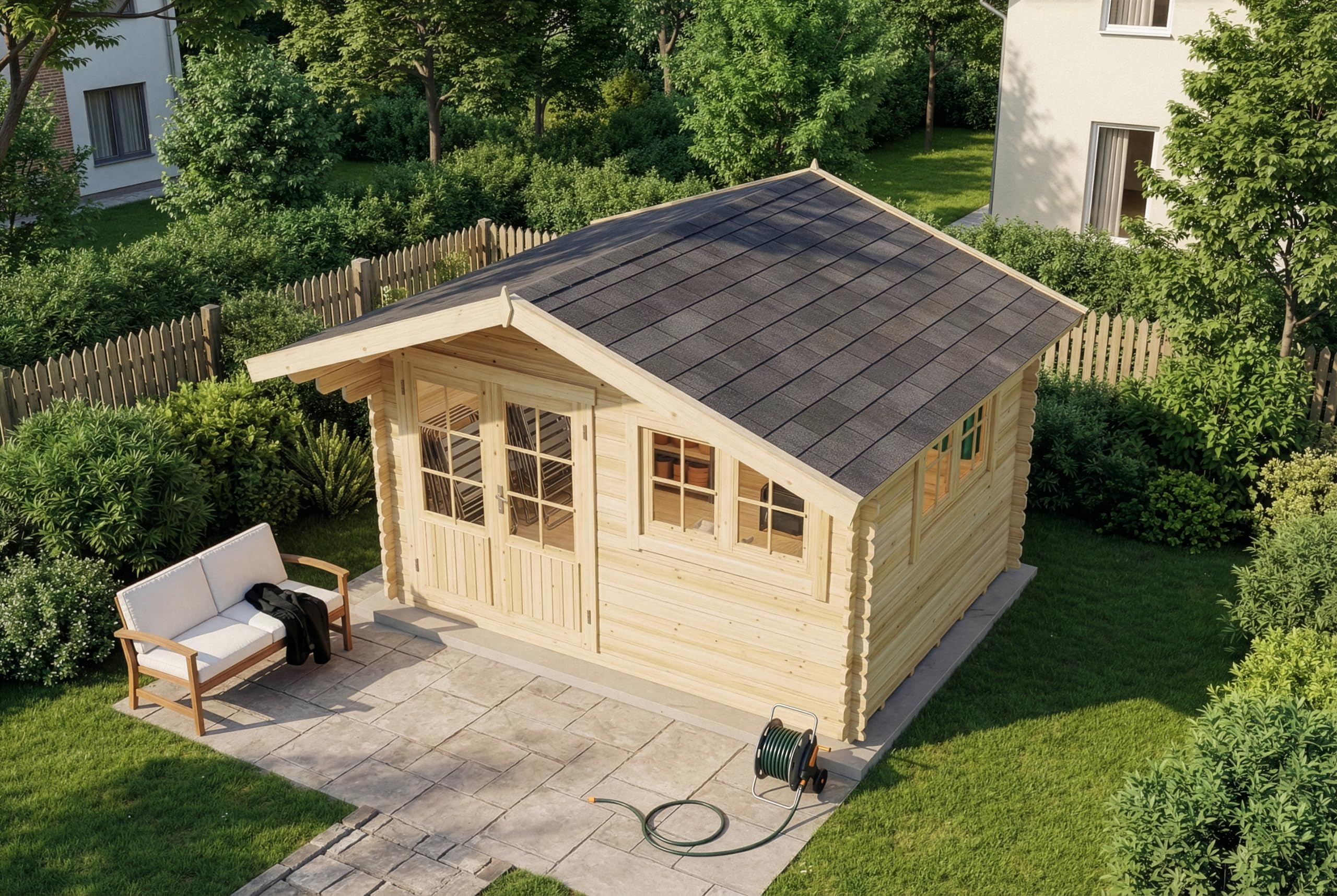 Abri de jardin Gabriel-34 avec sol en bois, abri de jardin 400 x 300 cm, 10,07 m², épaisseur de paroi 34 mm, naturel