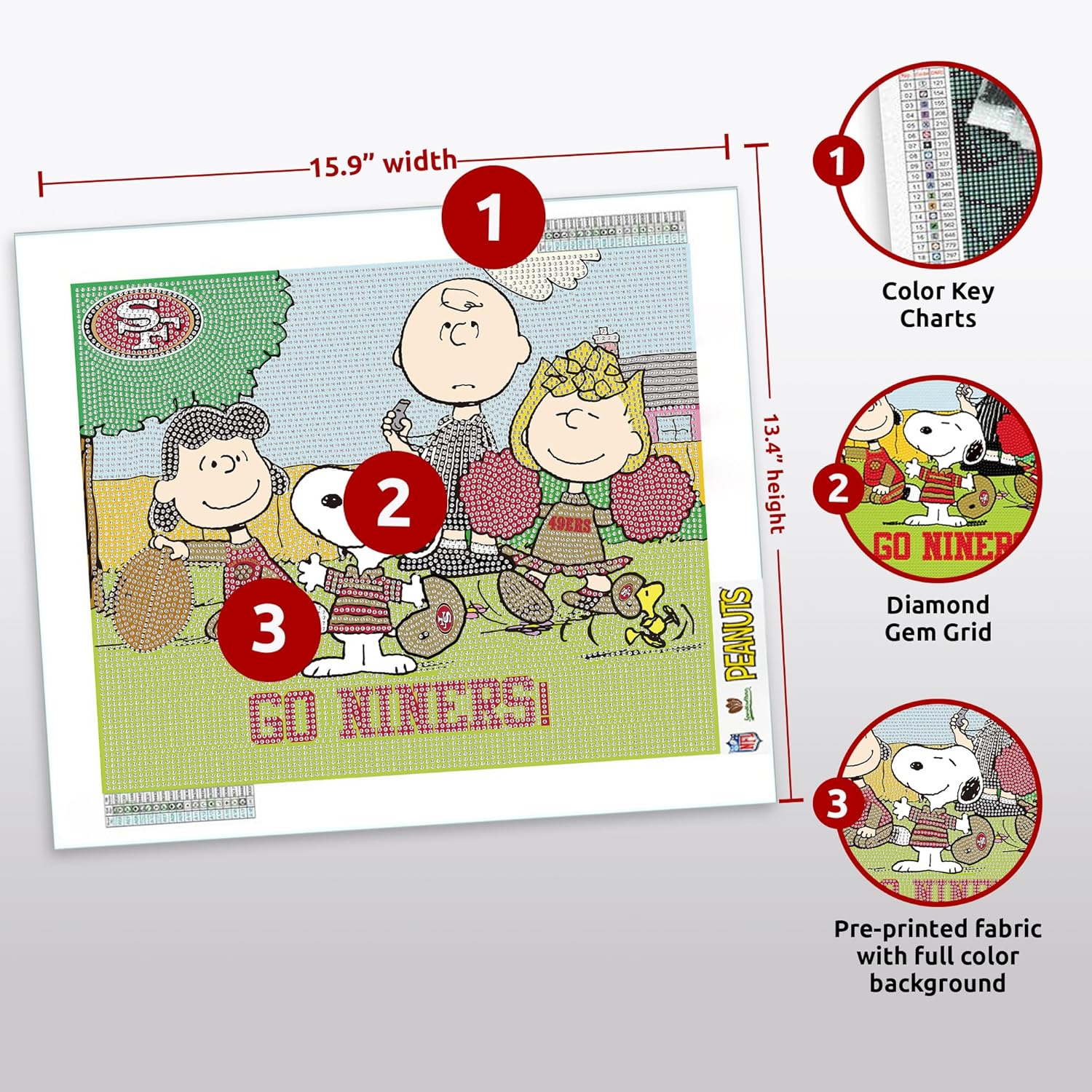Sporticulture Snoopy San Francisco 49ers NFL Diamond Painting Craft Kit – Officially Licensed DIY Fan Art, Includes Pre-Sorted Gems, Stylus, Tray, and Instructions – Perfect for Framing and Display
