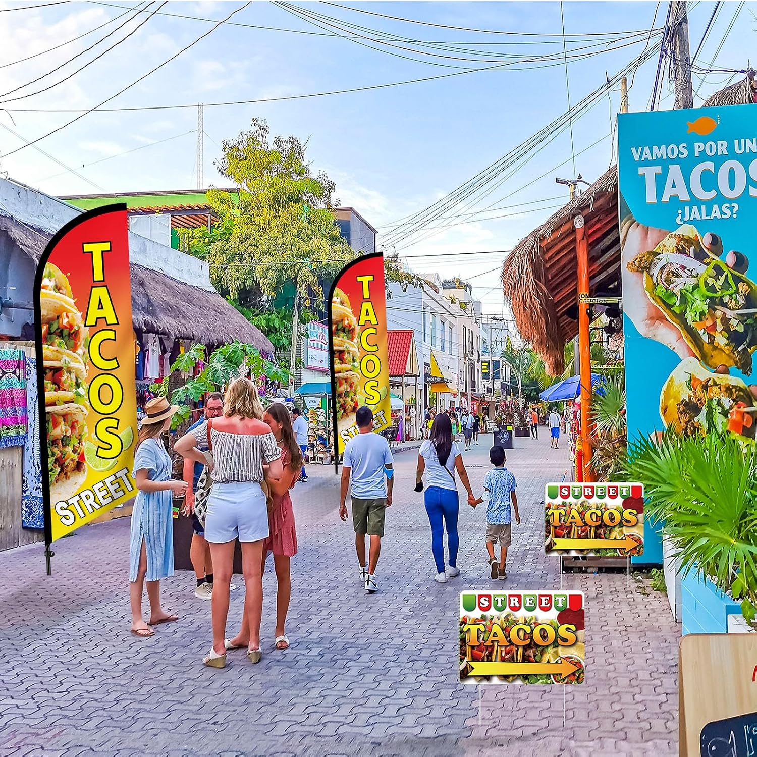 Tenceur 6 Pcs Tacos Burritos Feather Flag Kit, 1.8×5.4ft Tacos Windless Feather Banner Flag, 5 Yard Signs with Pole and Ground Stake for Restaurant Outside Store Business Markets