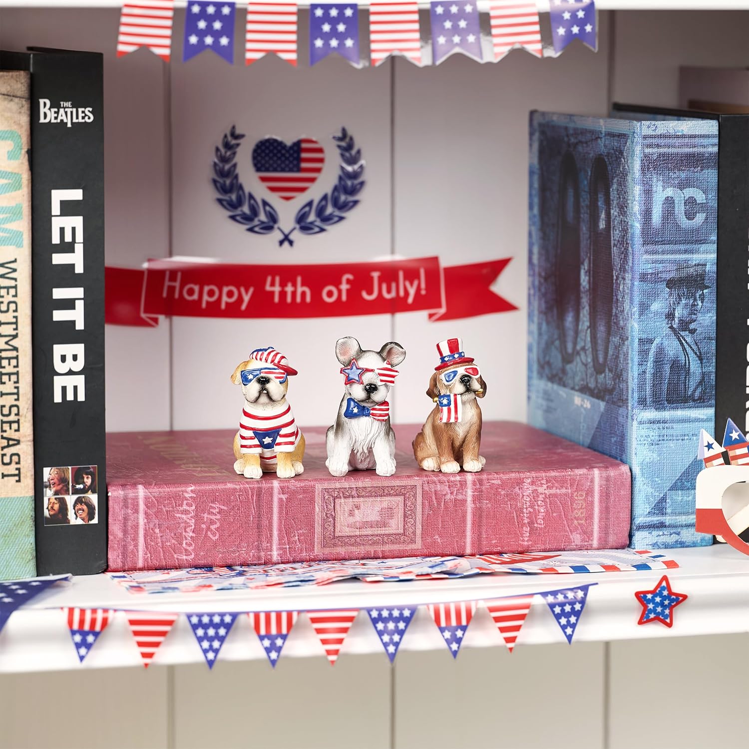 Valery Madelyn 4th of July Puppy Decorations, Memorial Day Decor for Home, Medium 3Pcs Patriotic USA 250th Anniversary Decorations, Stars and Stripes Dogs Figurine for Independence Day Labor Day