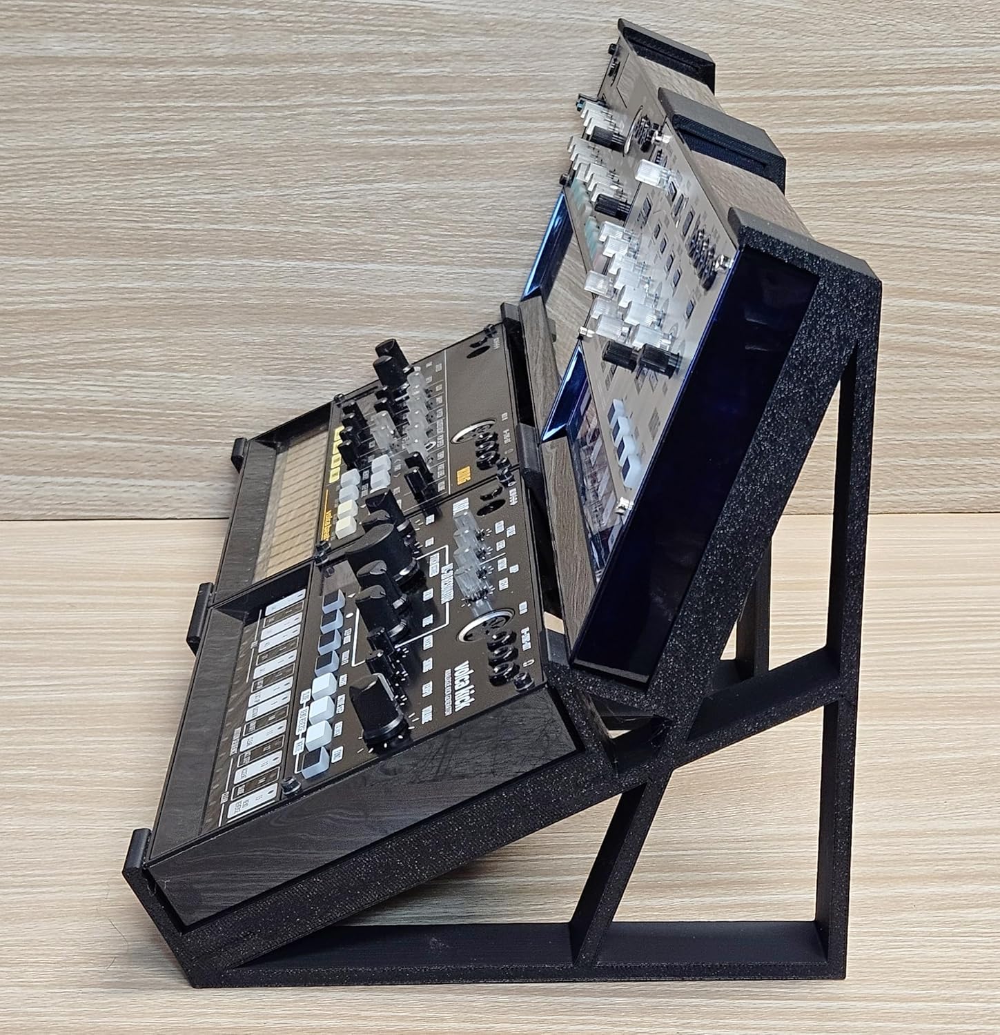 2 Tier Black Desktop Stand Holds 4 Korg Volca Beats Bass FM Keys Nubass Loop Sample Synthesizer Mixer Drum Rhythm Machine Sampler