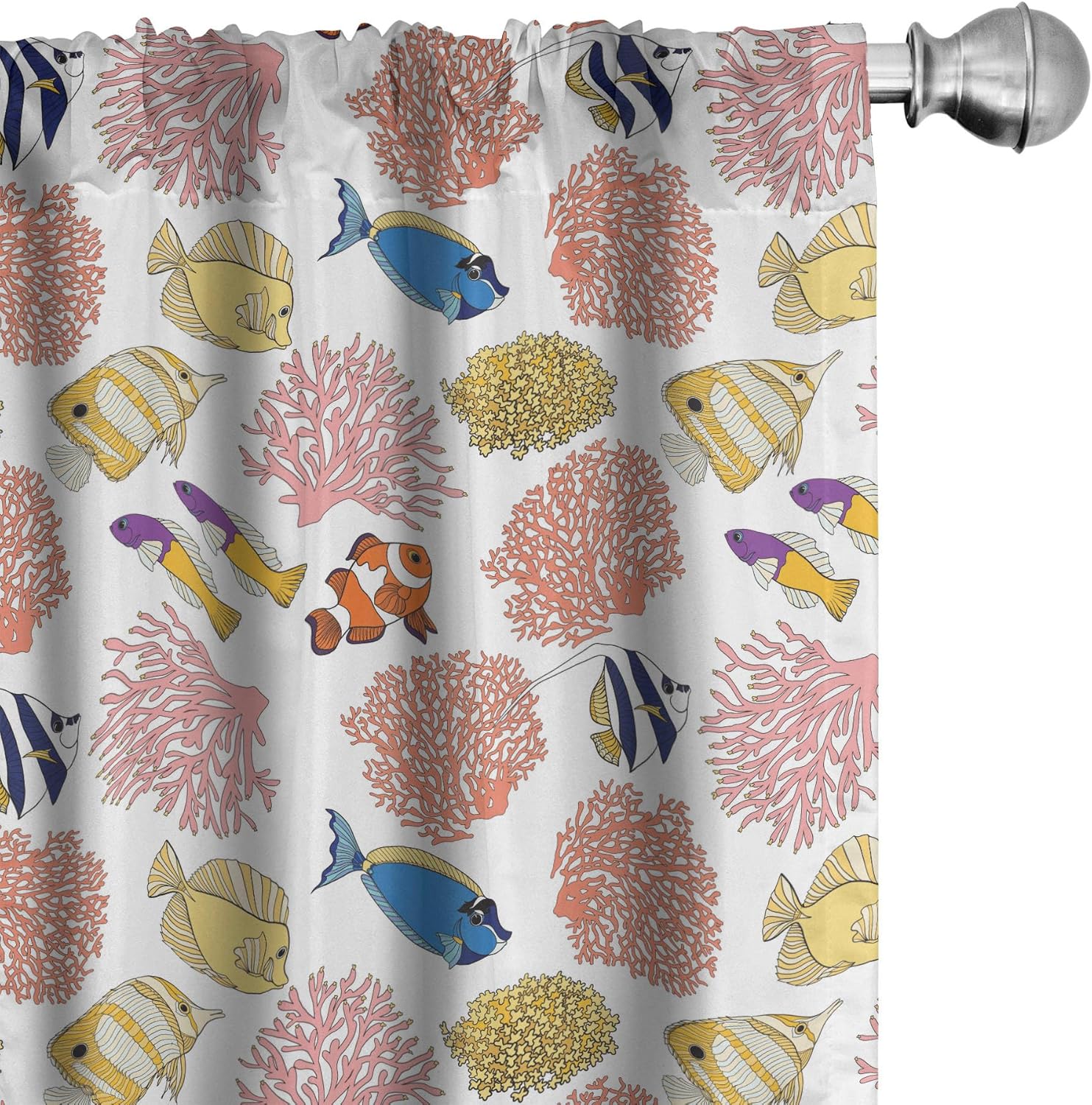 Lunarable Aquarium Window Curtains, Colorful Tropic Pet Fishes with Coral Reefs Exotic Marine Animals of Pacific Ocean, Lightweight Decor 2-Panel Set with Rod Pocket, Pair of - 28" x 63", Multicolor