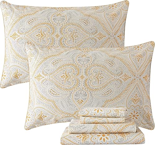 FADFAY Juego de sábanas de cachemira tamaño Queen, ropa de cama de lujo con estampado de cachemira azul marino, juego de sábanas florales de color disponible en Yaxa Colombia