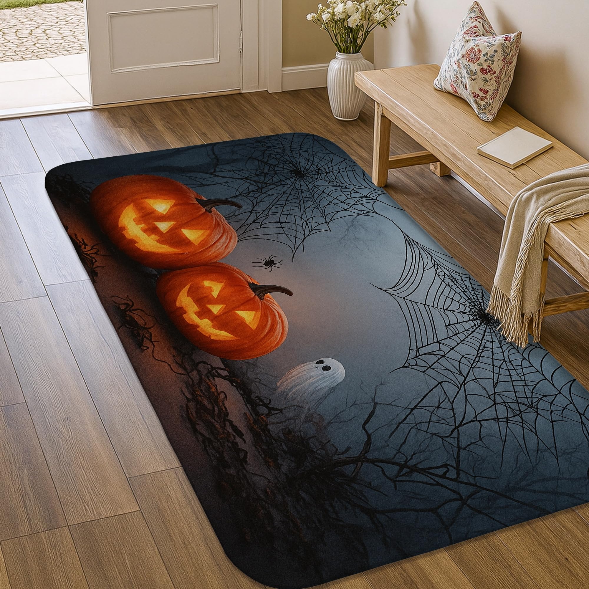Tapis Halloween citrouille orange 0,9x1,5m antiche pour entrée et salle de bain