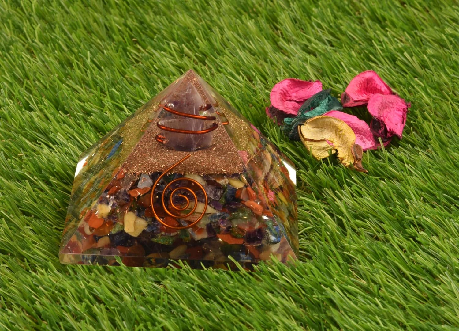 Blessfull Healing Reiki Stone Gift Multi Mix with Amethyst and Copper Logo Pyramid Chakra