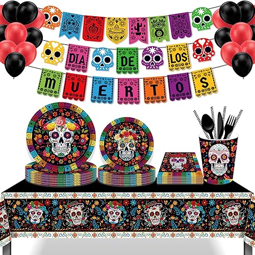 Miniatura 3 de Lide Road Suministros para fiestas mexicanas de 116 piezas, 16 invitados, decoraciones de fiesta mexicana, incluyendo platos de papel para fiesta