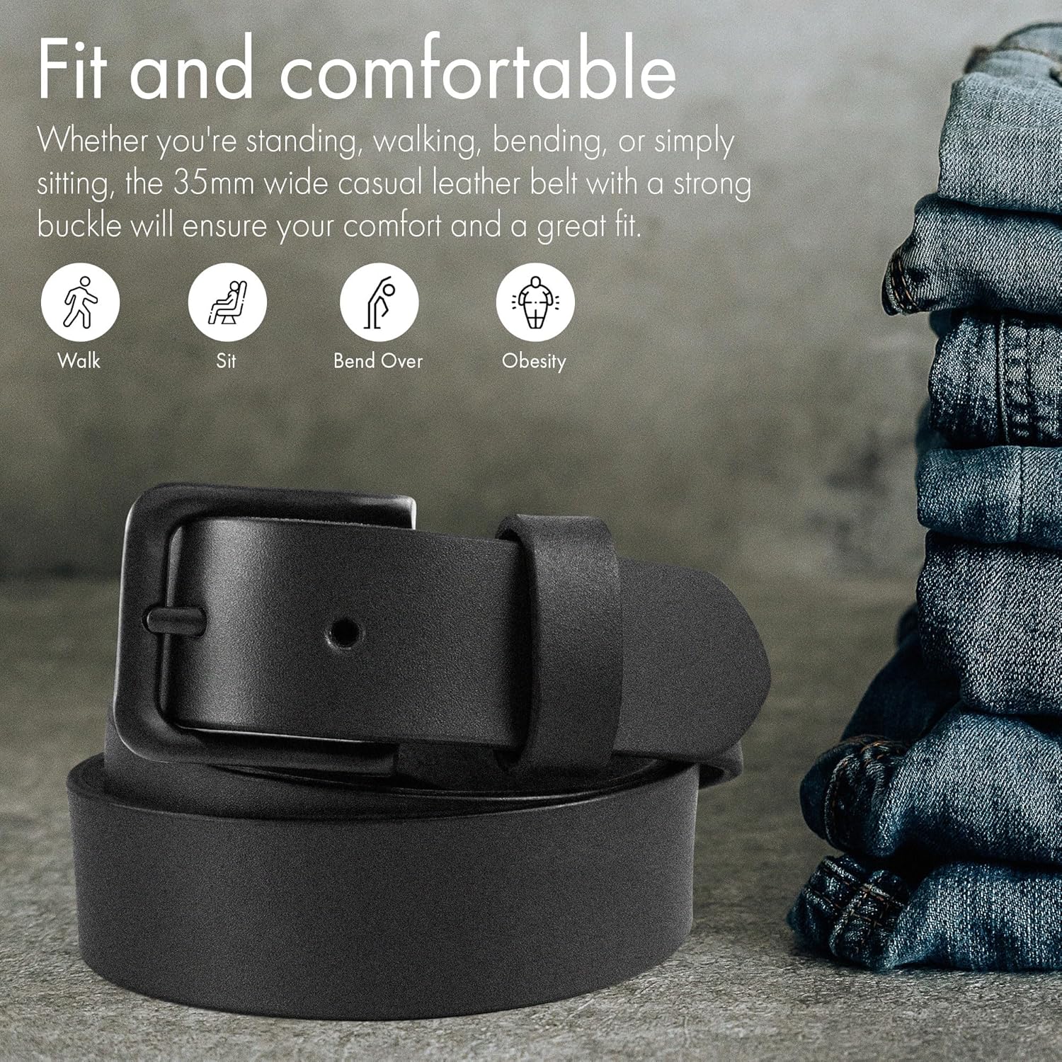 PBF Men’s Genuine Leather Belt 1.37" – Handmade Top-Grain Leather, Durable Casual & Formal Belt with Solid Metal Buckle - Image 5