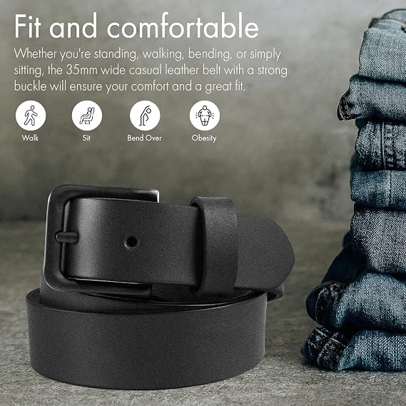 PBF Men's Genuine Leather Belt 1.37in Handmade Big Tall Size 30-64
