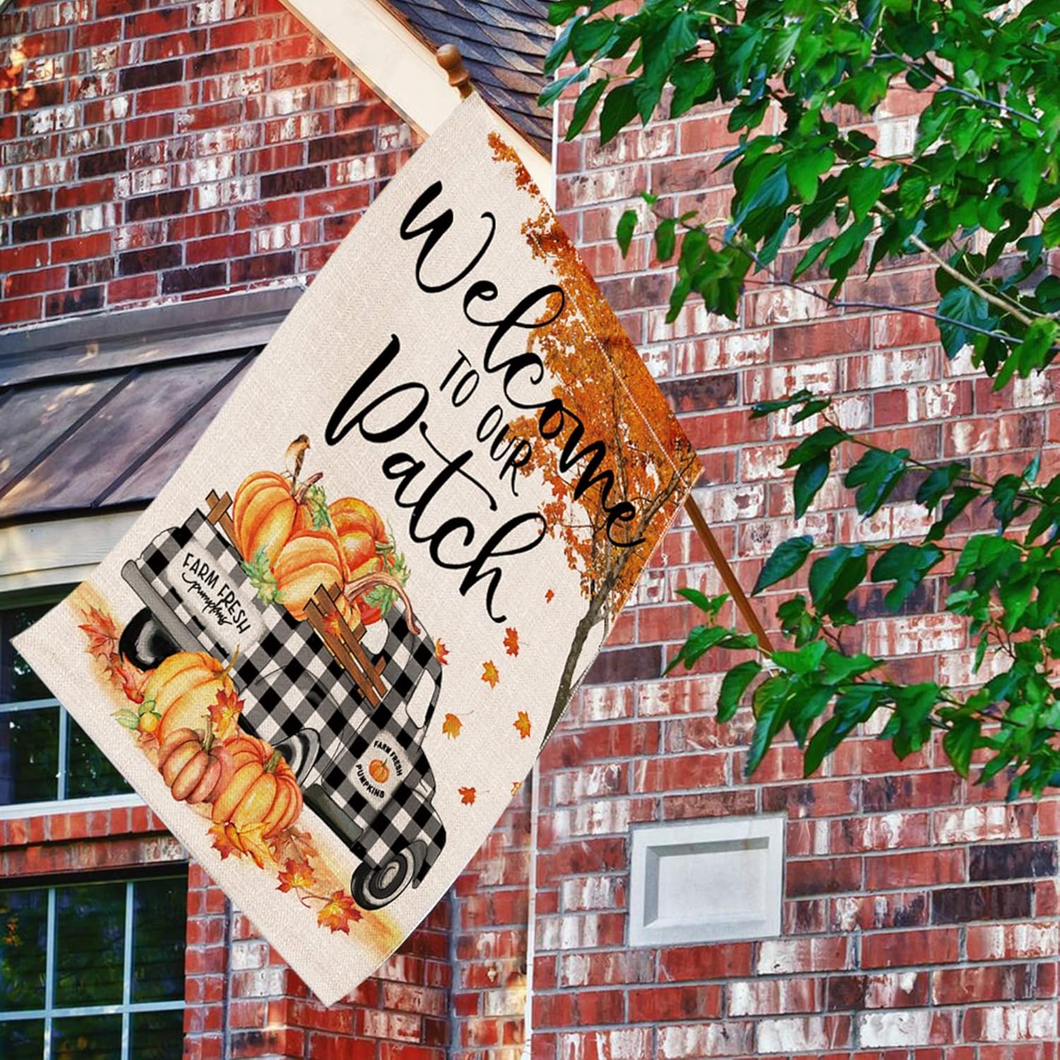 pinata Fall House Flag 28x40 Inch, Fall Leaves Pumpkin Flags Double Sided, Decorative Banners Buffalo Check Truck Outdoor Decorations Seasonal Yard Decor : Everything Else