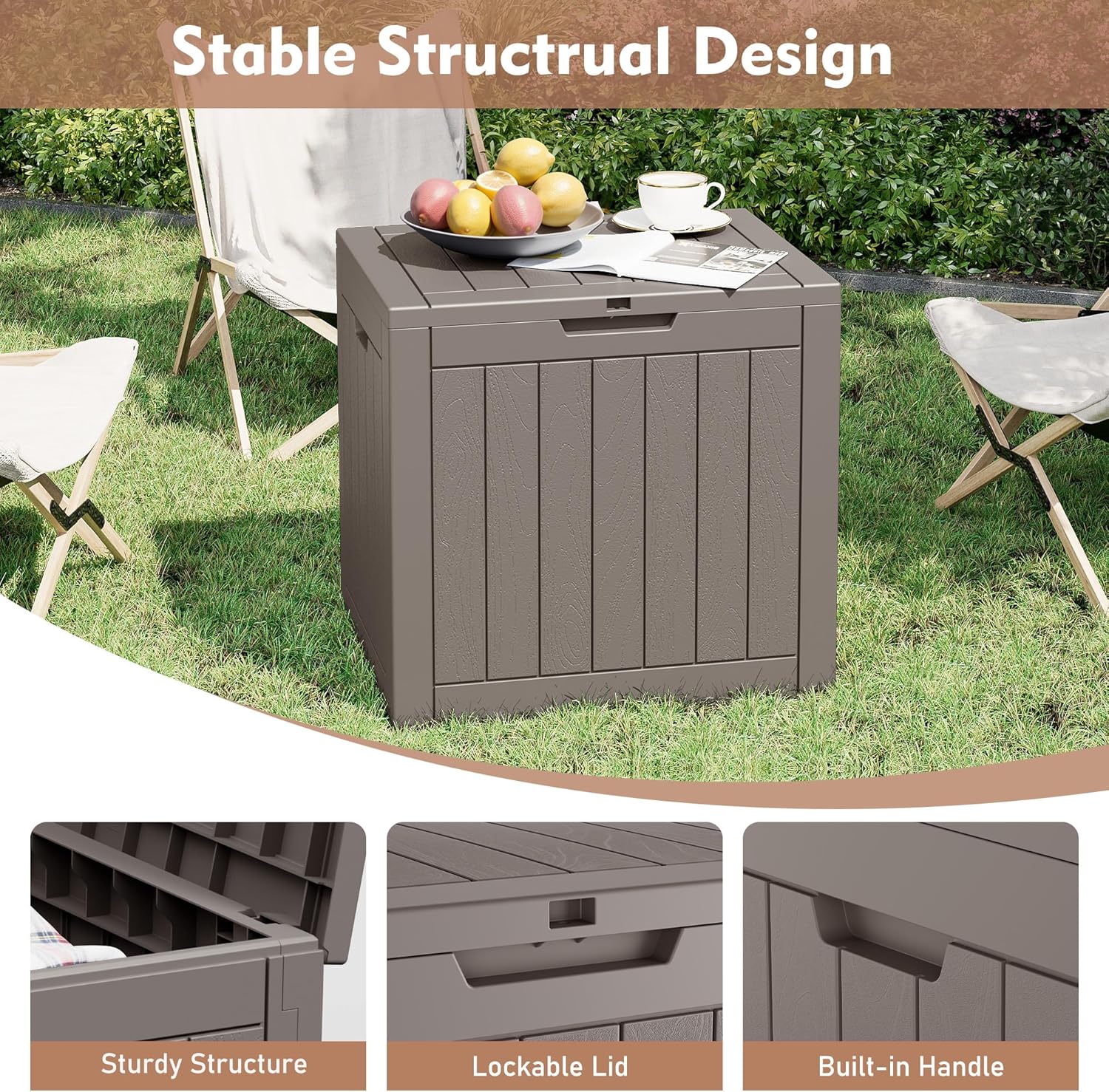 Bifanuo Outdoor Storage Box Waterproof, Resin Deck Box with Lockable Lid，Patio Storage Box Indoor and Outdoor Use for Cushions, Garden Tools & Package Delivery, UV Resistant (Grey, 31 Gallon)