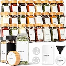 KIVY Spice Jars with Shaker Insert [24 x 120 ml] + 240 Waterproof Labels - Airtight Spice Jars Square - Spice Jars Set - Spice Shaker Bamboo - Spice Jars - Spice Container with Wooden Lid