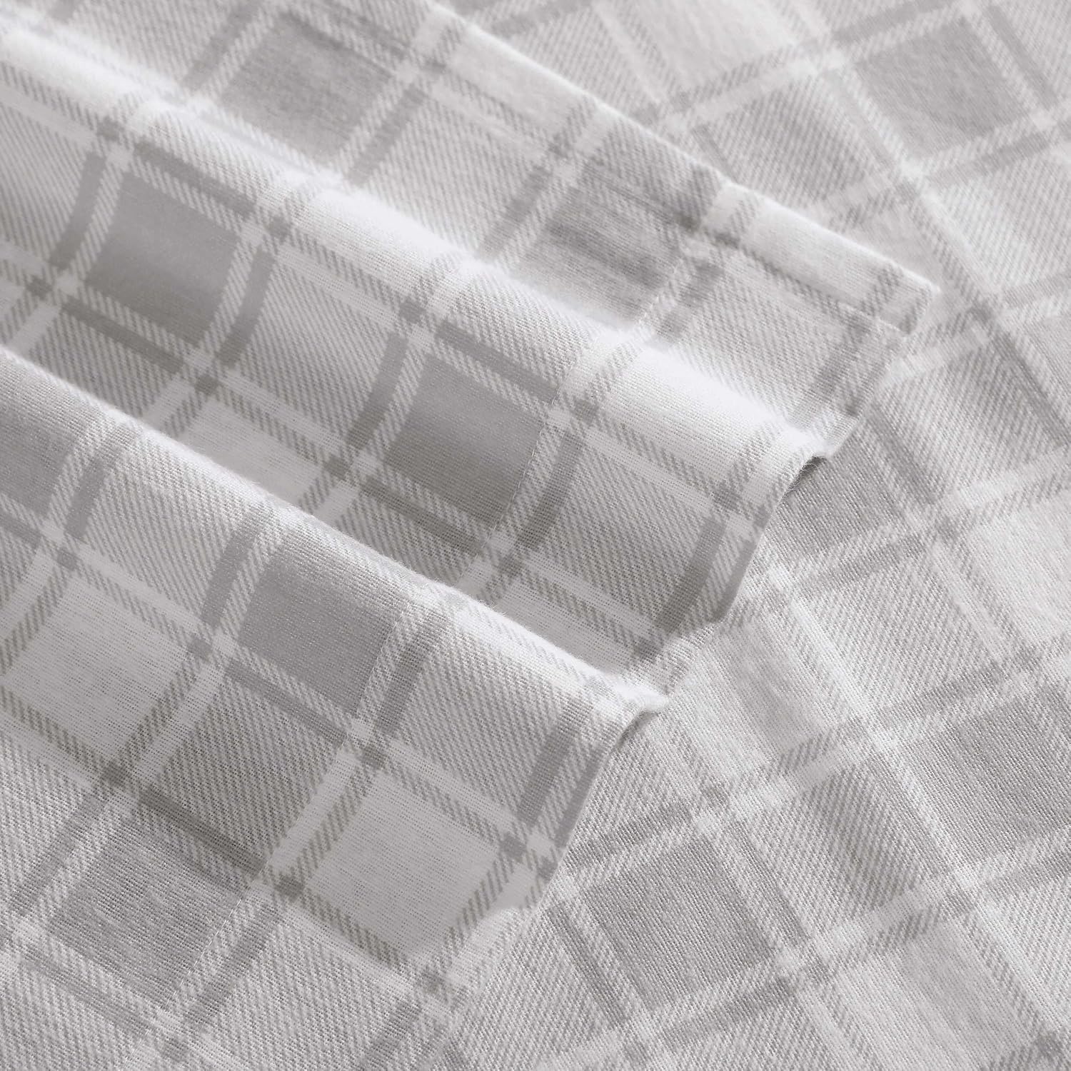 Tommy Hilfiger - Flannel Sheets Queen Size, Anti-Pilling & Wrinkle Resistant Cotton, Touchably Soft for All-Season Comfort - Bed Sheets with Matching Pillowcase & Fitted Sheet (Mill Creek Plaid Grey)
