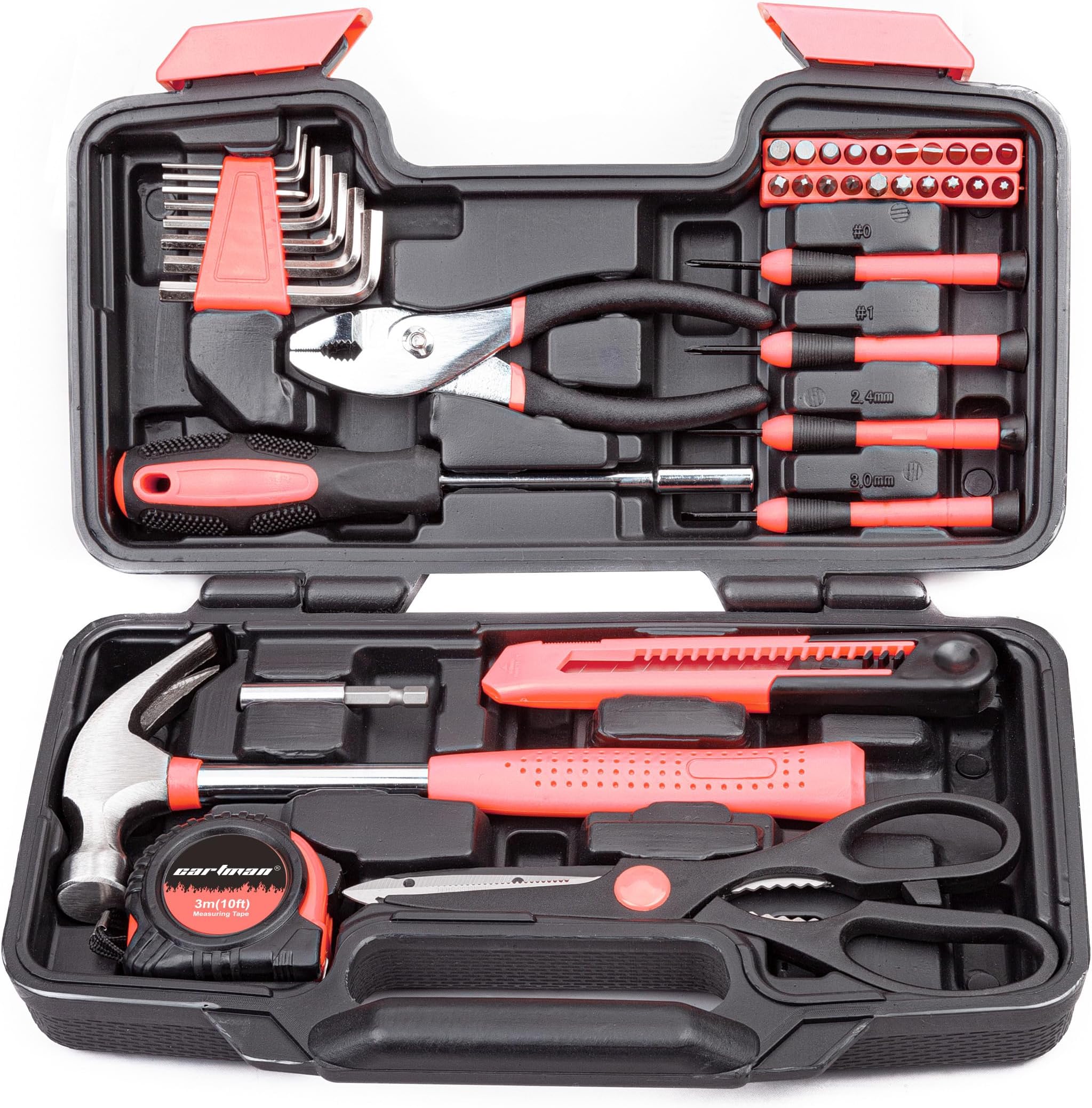 39-Piece Household Tool Set, pink Hand Kit With Storage Case | Complete assortment for home repairs, DIY projects, furniture setup, crafting, and daily household fixes in toolbox.