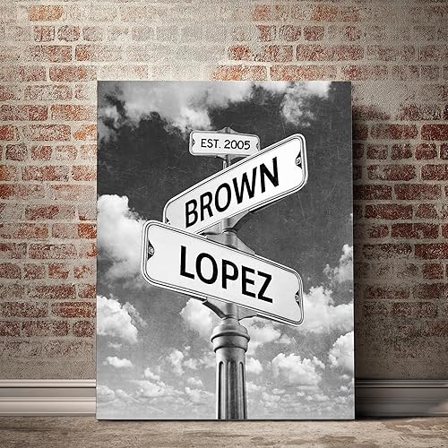 Green Homes's Personalized Canvas Wall Art - Lovers Crossroads Street Sign Custom Art Canvas or Poster - Anniversary, Couple, Wedding Gift Canvas Wall Art Print for Home - Gift for Her, Gift for Him