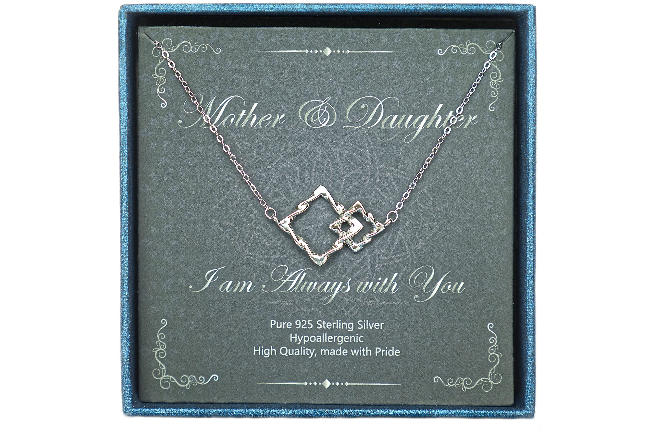 YJYJ Designs 925 Sterling Silver Squares Interlocking Pendant Necklace for Mom and Daughter Gift To My Daughter Necklace from Mom to Daughter GiftReady Interlocking Daughter Necklace from Mom,