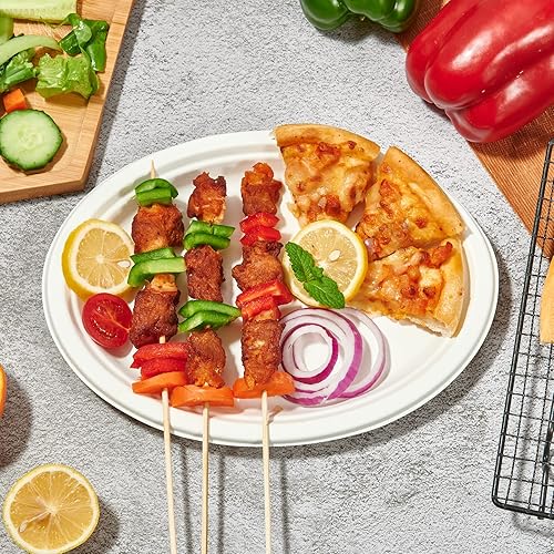 Miniatura 2 de Vplus Platos de papel ovalados 100% compostables de 12 pulgadas, paquete de 125 platos de papel desechables súper fuertes, bagazo, natural,