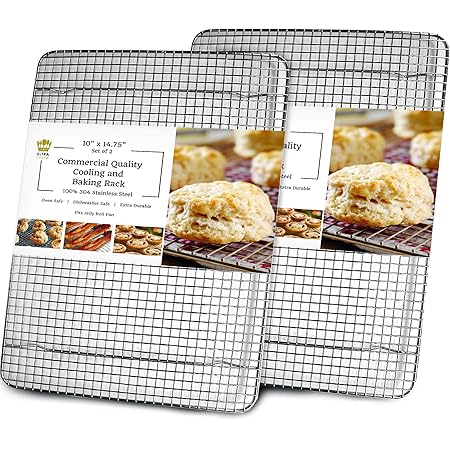 Oven-Safe, Dishwasher-Safe 100% Stainless Steel Cooling and Baking Rack Set - Wire Cooling Racks for Baking and Cooking - Jelly Roll Sheet Pan Size - Food-Safe, Heavy Duty - 10 x 14.75-inch - Set of 2