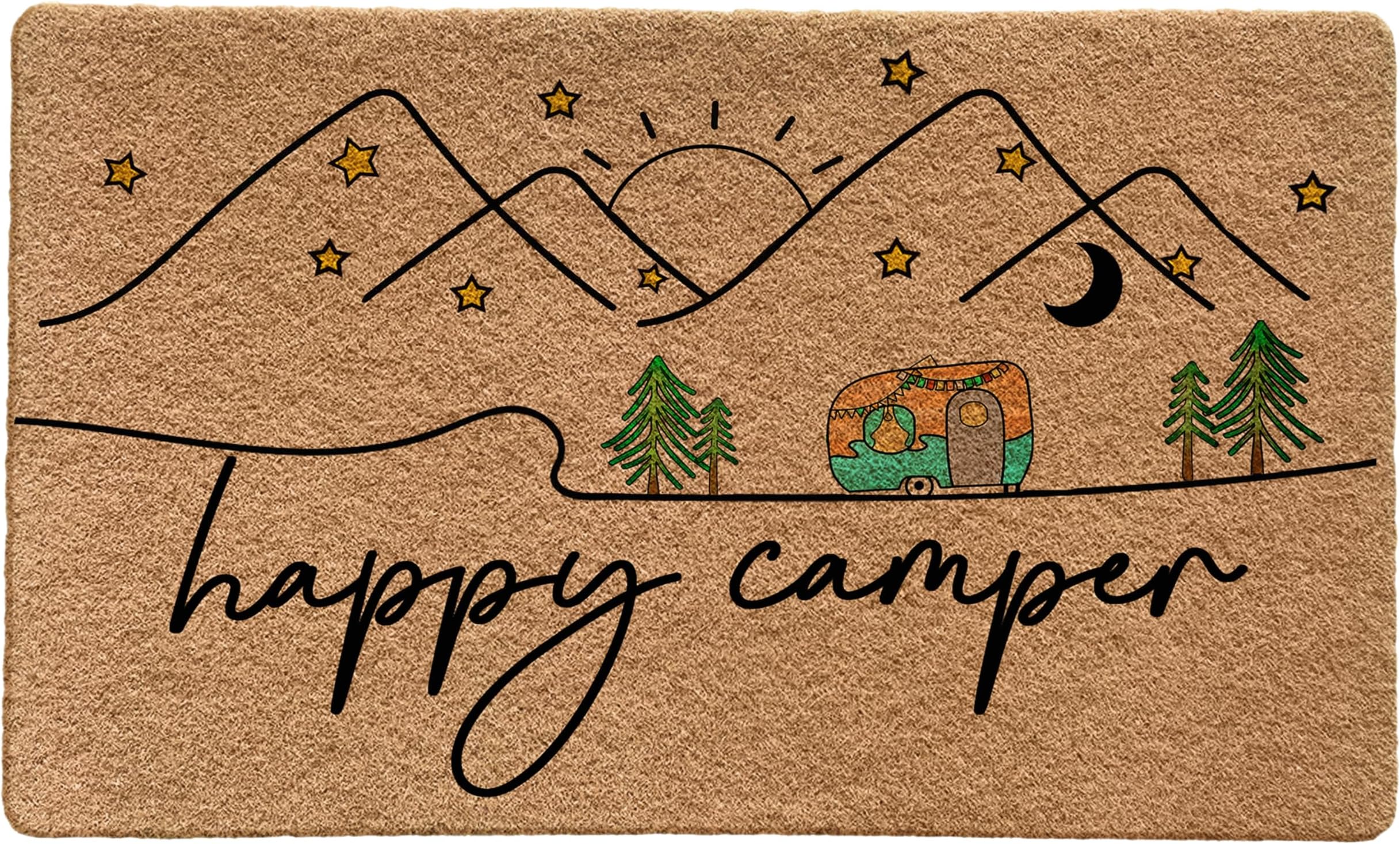 Camping Entrance - Happy Camper Door Mat, Outdoor/Indoor, RV Decor, 17x30 Inch
