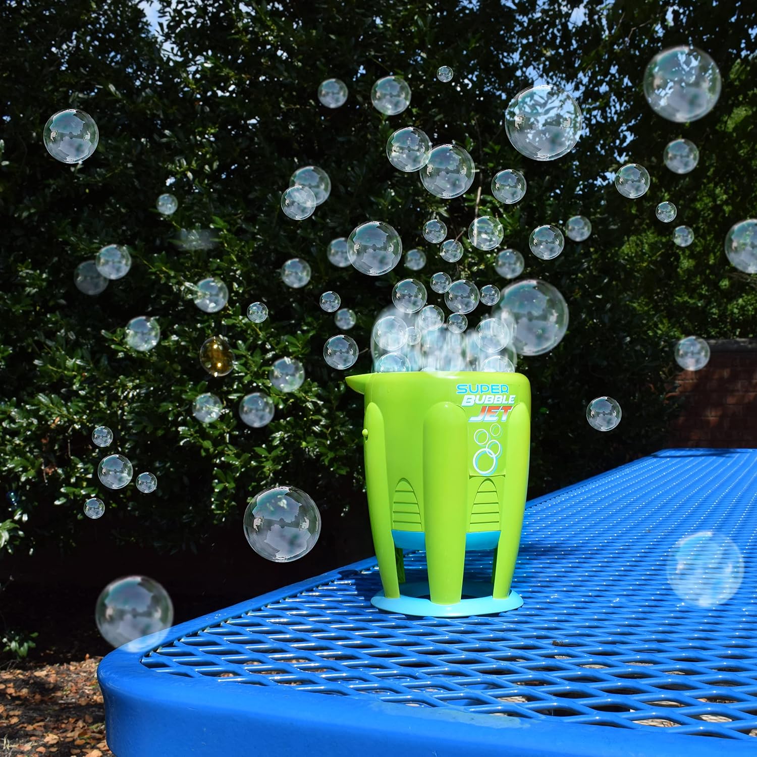 Maxx Bubbles Super Bubble Jet | Green Automatic Bubble Blowing Machine for Kids | Bubble Solution Included - Sunny Days Entertainment