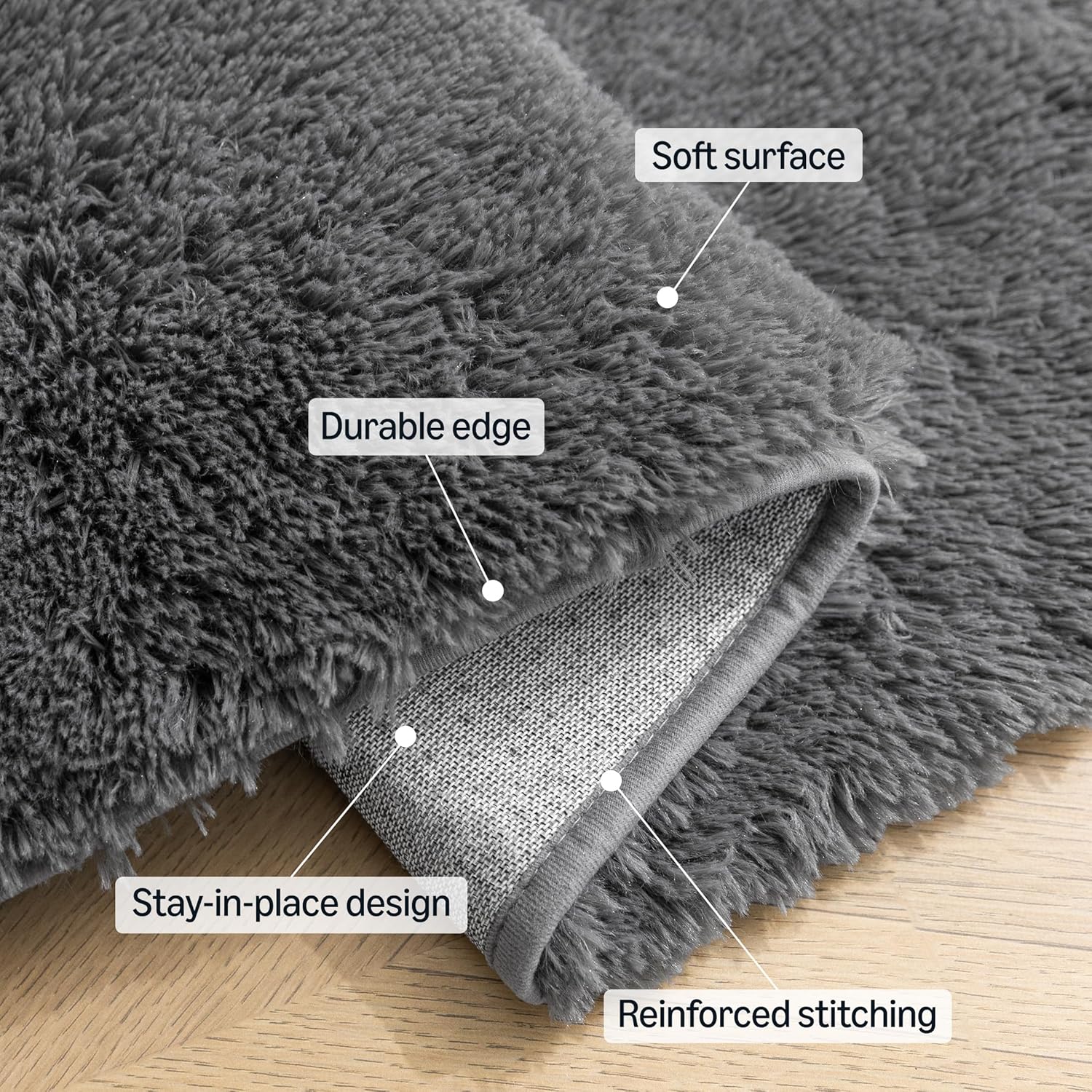 Amazon Basics Fluffy Washable Area Rug, Shaggy Carpet for Living Room, Bedroom, 5' W × 7' L, Dark Gray