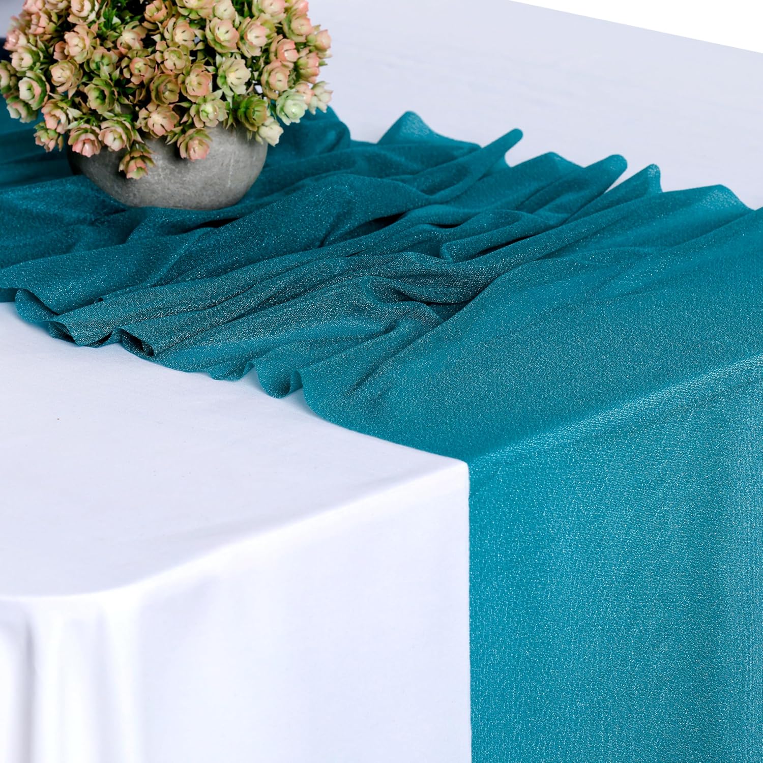 MDS Pack of 20 Wedding 12 x 108 inches Chiffon Table Runner for Wedding, Decorations for Birthday Parties, Banquets, Graduations, Engagements, Runners fit Rectangle, Round Table - Dark Teal